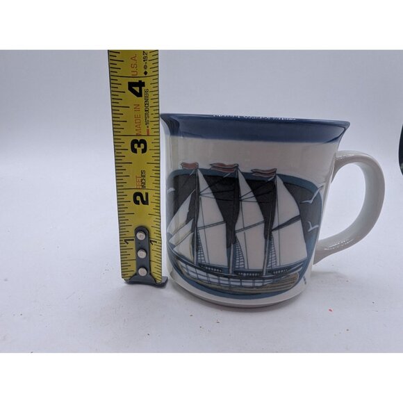 Vintage OTAGIRI Sailboat Schooner Seagulls Nautical Coffee Mug Blue White - Picture 5 of 8